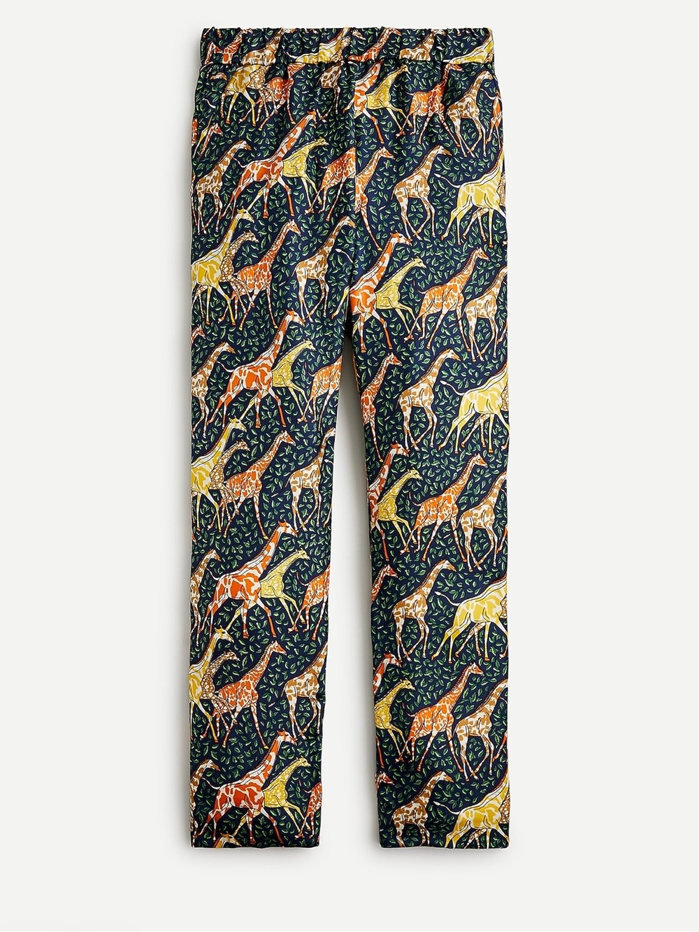 J. Crew Navy Giraffe-Print Trousers with Yellow & Orange Accents